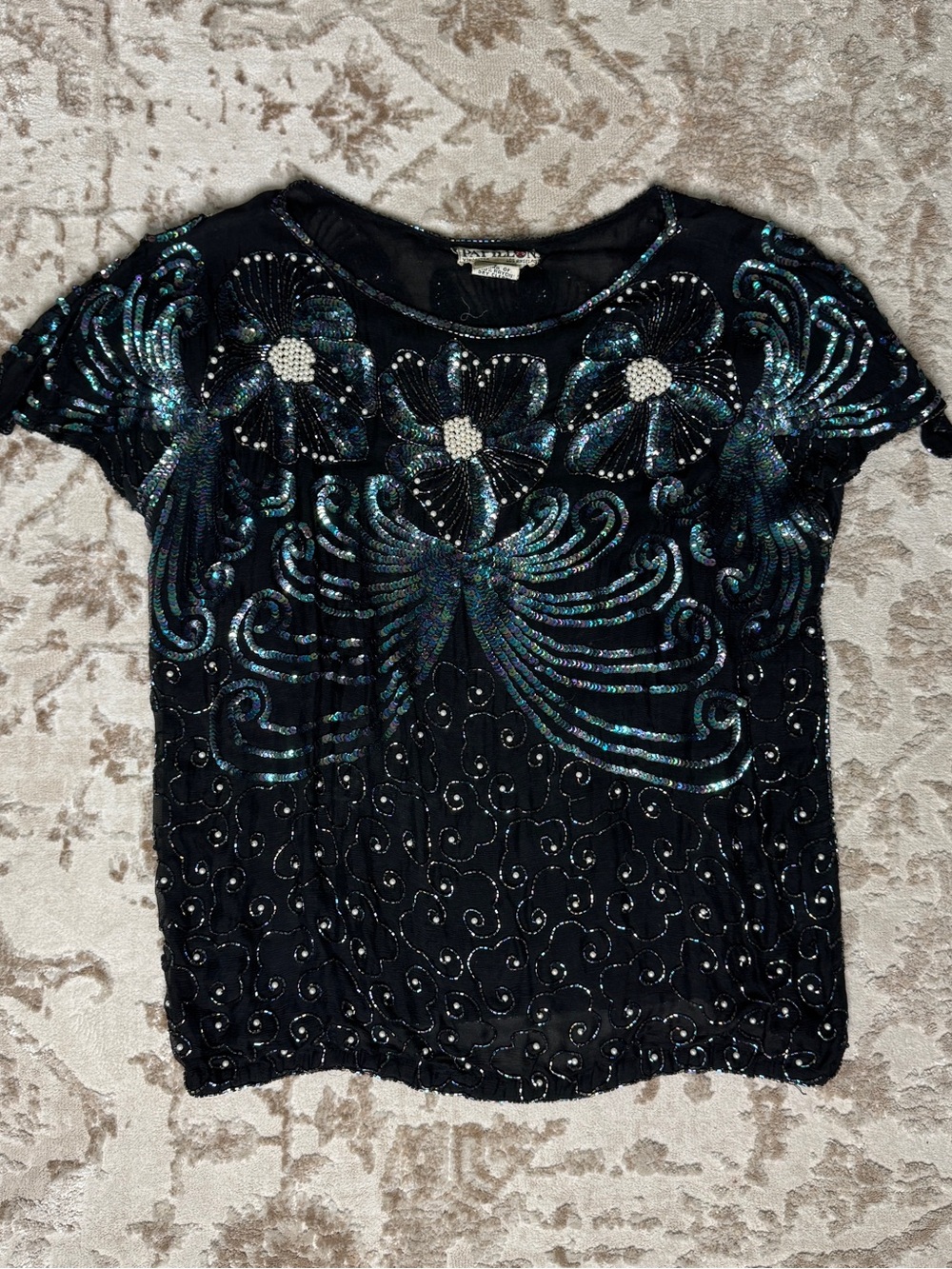 Vintage 1980s Papillon 100% Silk Beaded Top